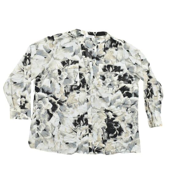 Calvin Klein Plus Size 2X Blouse Multicolor Polyester Preowned Button Up Floral - Picture 1 of 8